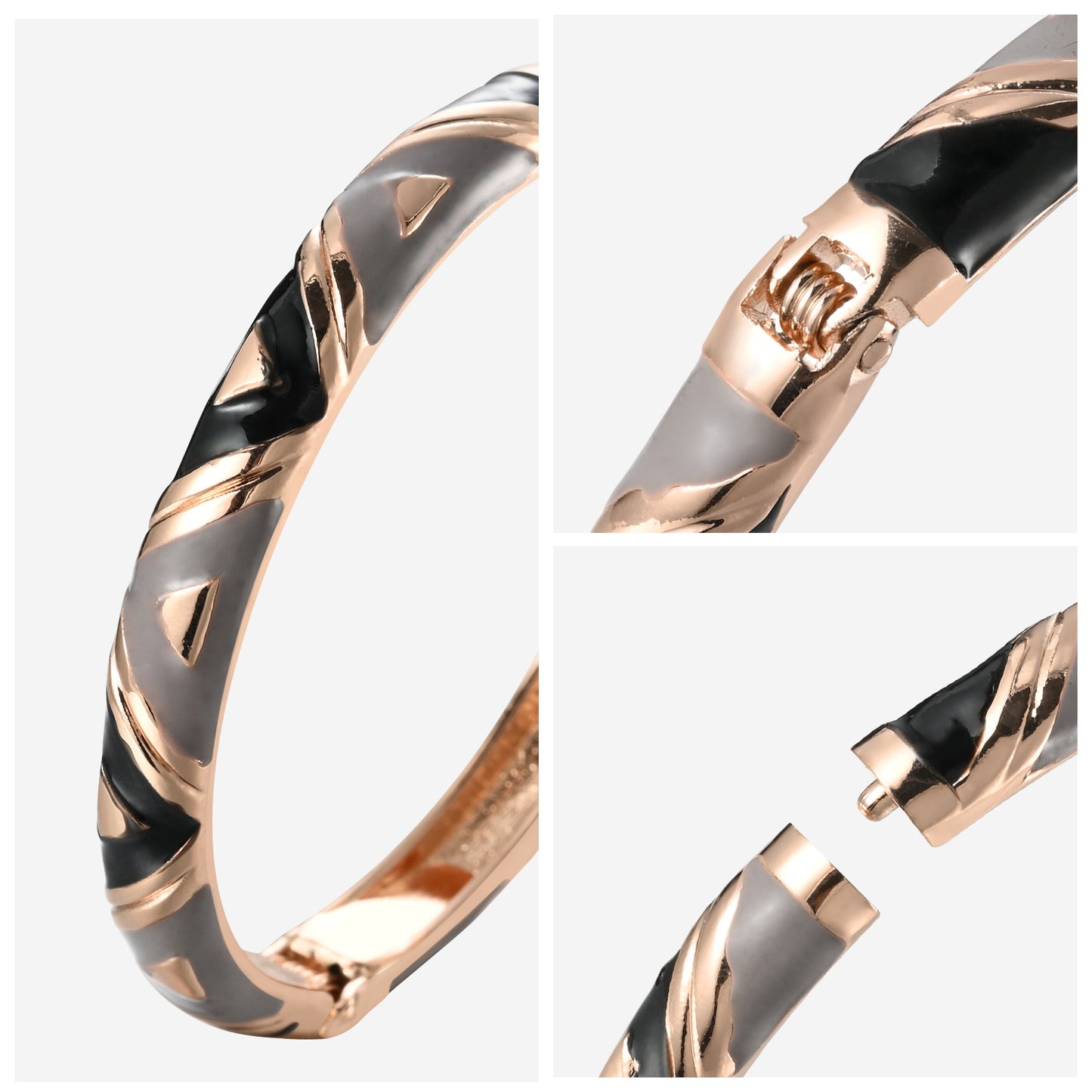 UJOY Cloisonne Bangle Black and Gray Triangle Pattern Bracelet Gifts for Women Girls