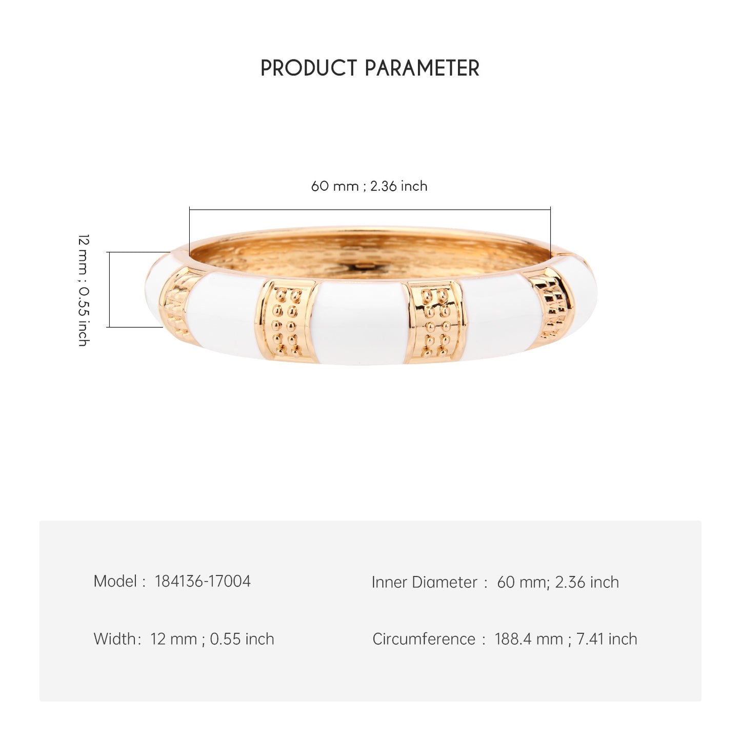UJOY Cloisonne Bangle Luxurious white porcelain bracelet with diamonds and gold edges