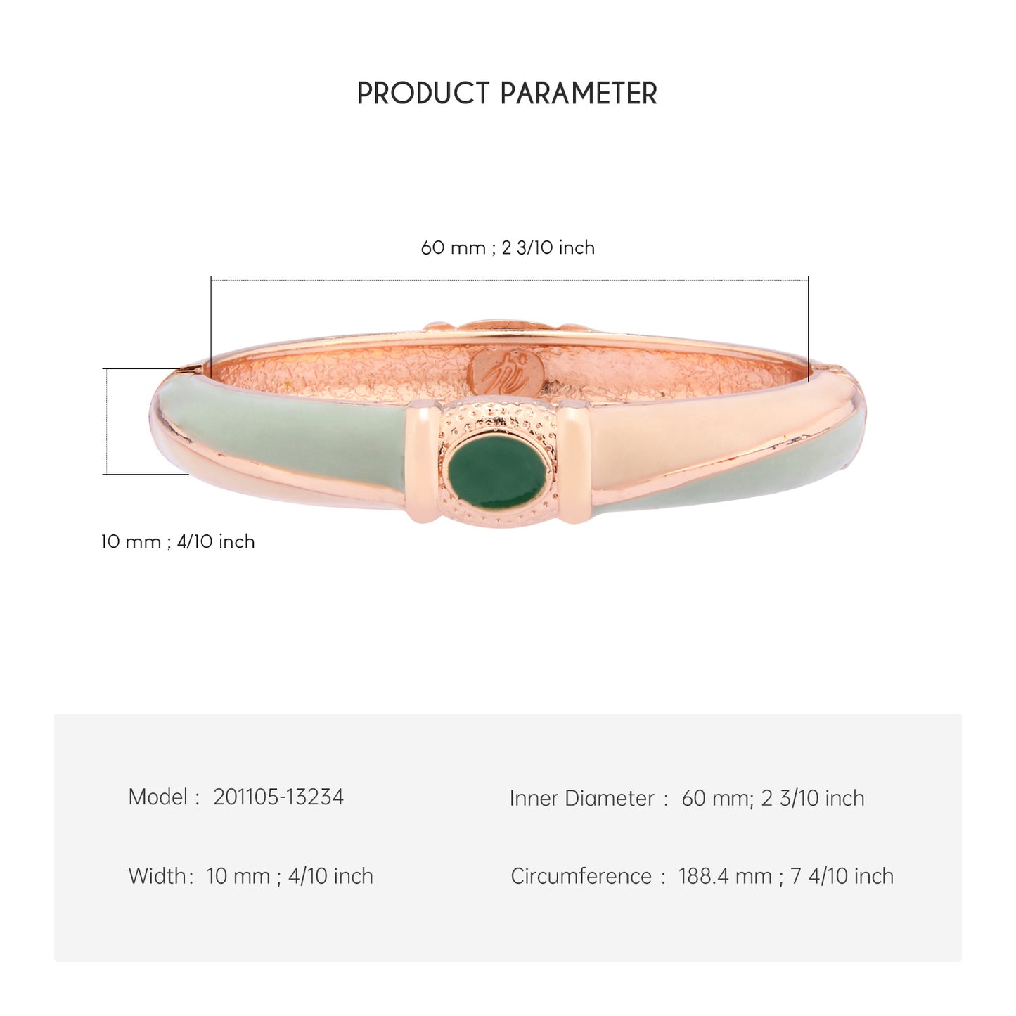 UJOY Cloisonne Bangle Rose Gold and Jade Bracelet Set with Emeralds 201105