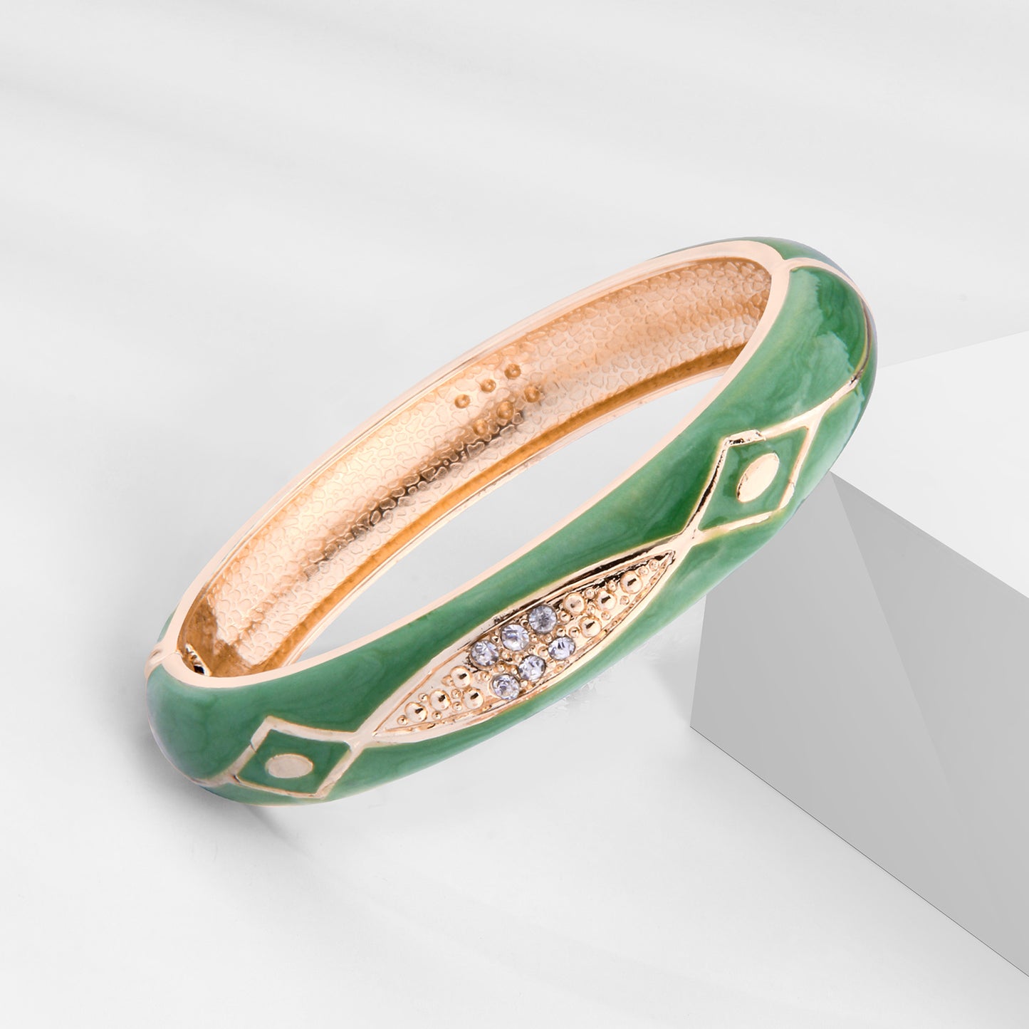 UJOY Cloisonne Bangle Emerald Bracelet Set in Rose Gold Gifts for Women Girls 223125