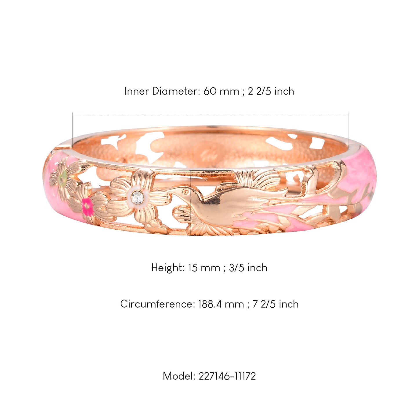 UJOY Cloisonne Bangle Pink Quartz Skeleton Rose Gold Bracelet Gifts for Women Girls 227146