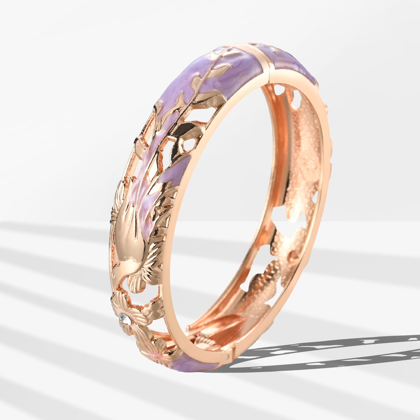 UJOY Cloisonne Bangle Pink Quartz Skeleton Rose Gold Bracelet Gifts for Women Girls 227146