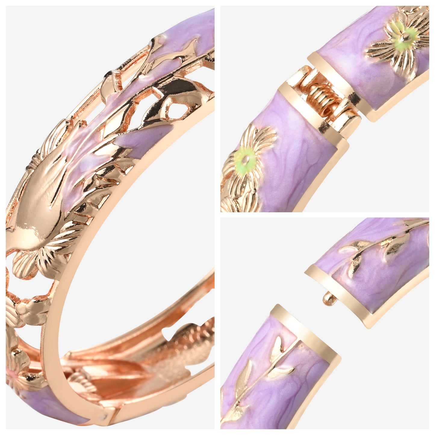 UJOY Cloisonne Bangle Pink Quartz Skeleton Rose Gold Bracelet Gifts for Women Girls 227146