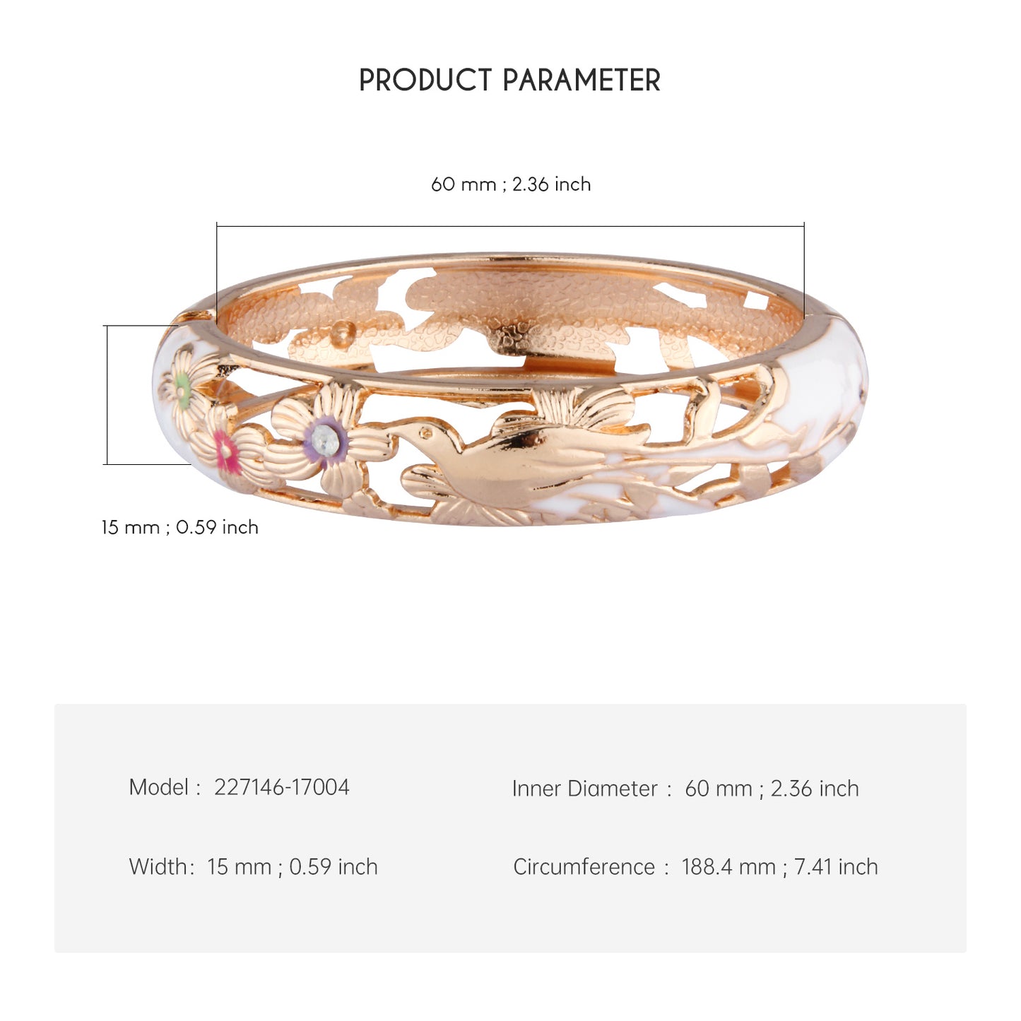 UJOY Cloisonne Bangle Pink Quartz Skeleton Rose Gold Bracelet Gifts for Women Girls 227146