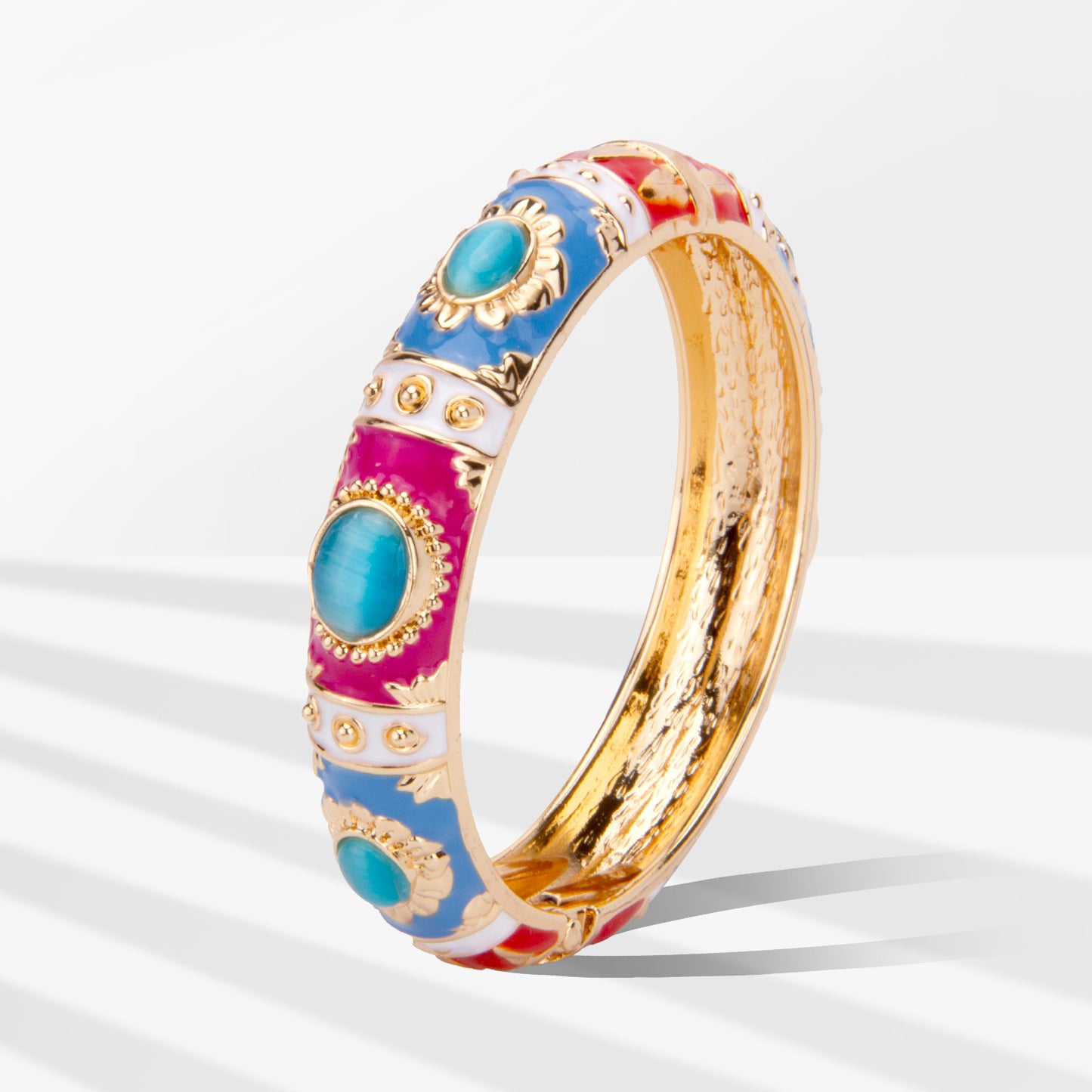 UJOY Cloisonne Bangle Rose Gold Pink Sapphire Bracelet Gifts for Women Girls 237136