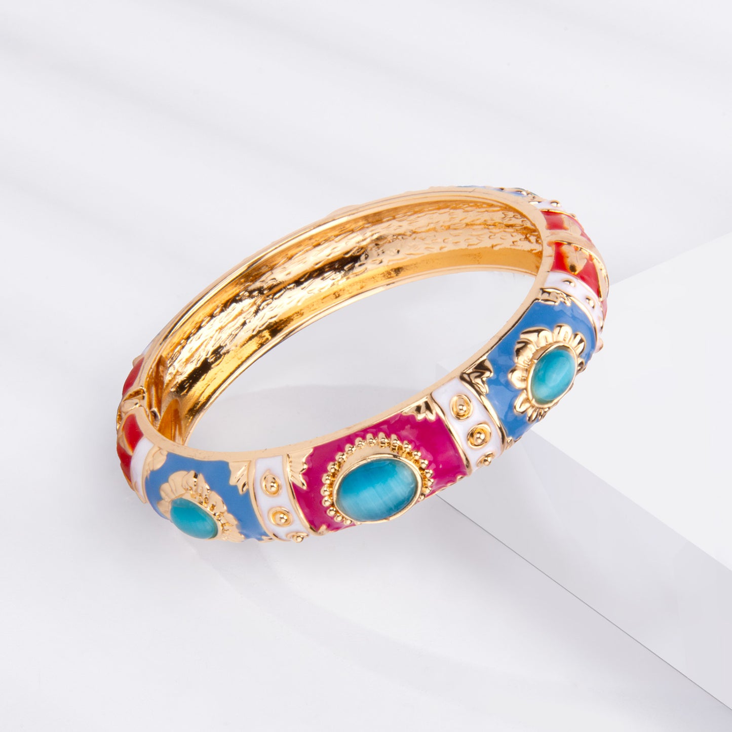 UJOY Cloisonne Bangle Rose Gold Pink Sapphire Bracelet Gifts for Women Girls 237136