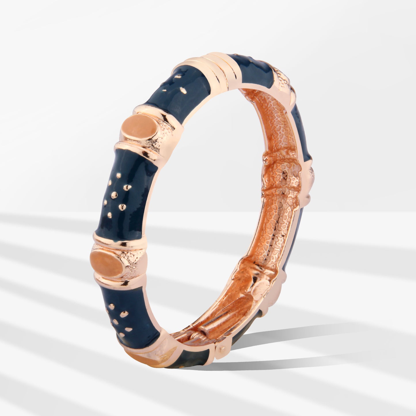 UJOY Cloisonne Bangle Rose gold and Deep Blue bracelet Shinny diamonds Gifts fro Women Girls