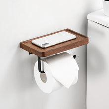 Load image into Gallery viewer, SARIHOSY Wooden Toilet Paper Holder Black Walnut Roll Paper Storage Rack Roll Paper Accessories With Mobile Phone Storage Rack 115-C