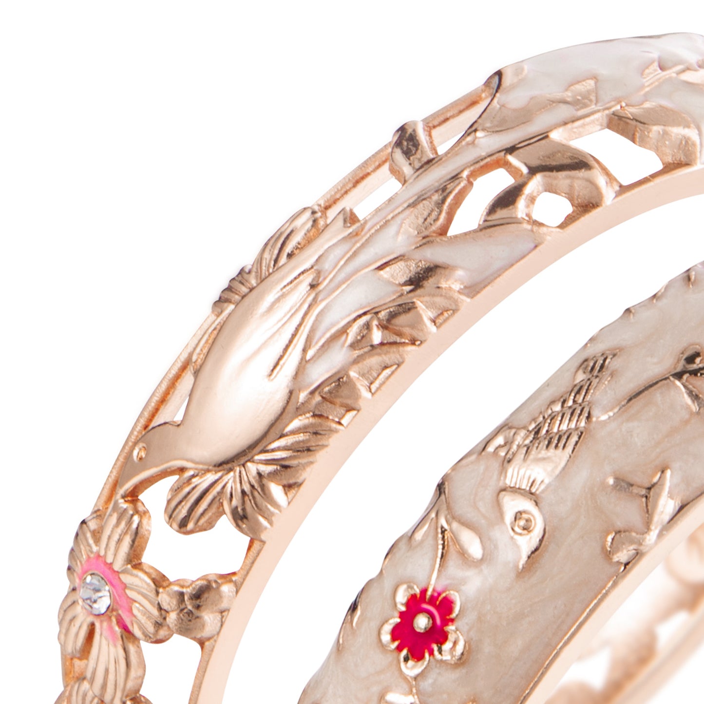 UJOY Colors Handcraft Jewelry Cloisonne Bracelet Enamel Hollowed Bird Spring Hinged Womens Bangles