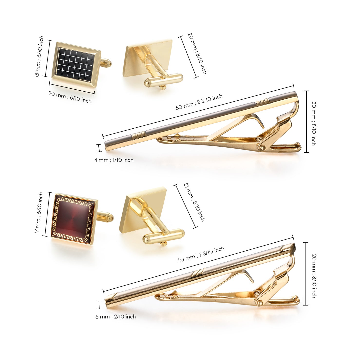UJOY Cufflinks and Tie Clips Set Enamel Gold Silver Plated Classic Design in Gift Box