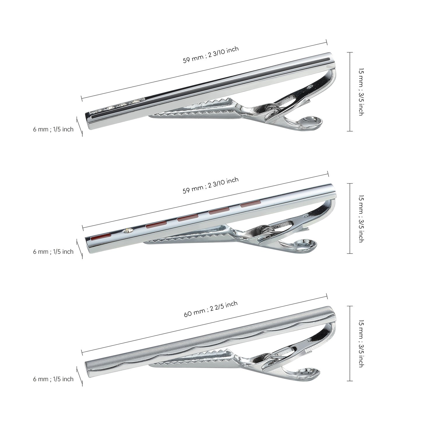 UJOY Tie Clips for Men, 3 Pcs Tie Bars Pinch Clip Set Silver Black 2.3 Inches Business Shirt Necktie Parts