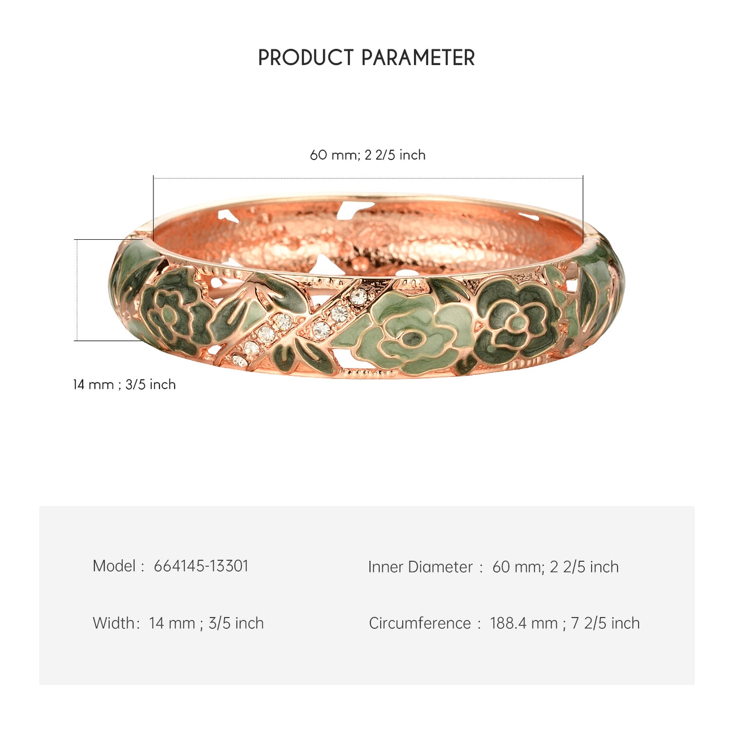 UJOY Vintage Jewelry Cloisonne Handcrafted Enameled Gorgeous Rhinestone Rose Gold Hinged Cuff Bracelet