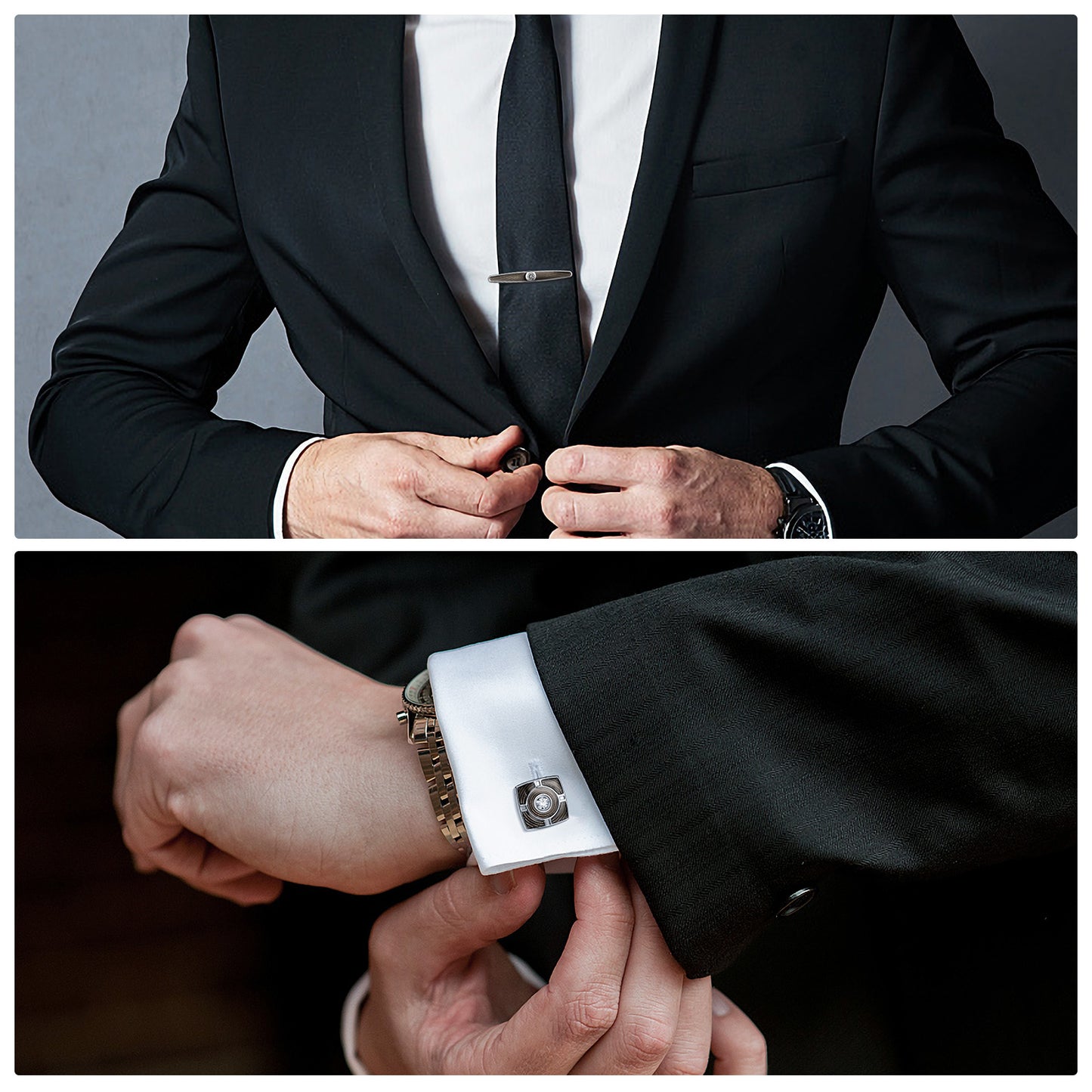 UJOY Cufflinks and Tie Pin Set Blanks Black Color Shirt Tuxedo Buttons Packed in Cufflink Box for Men