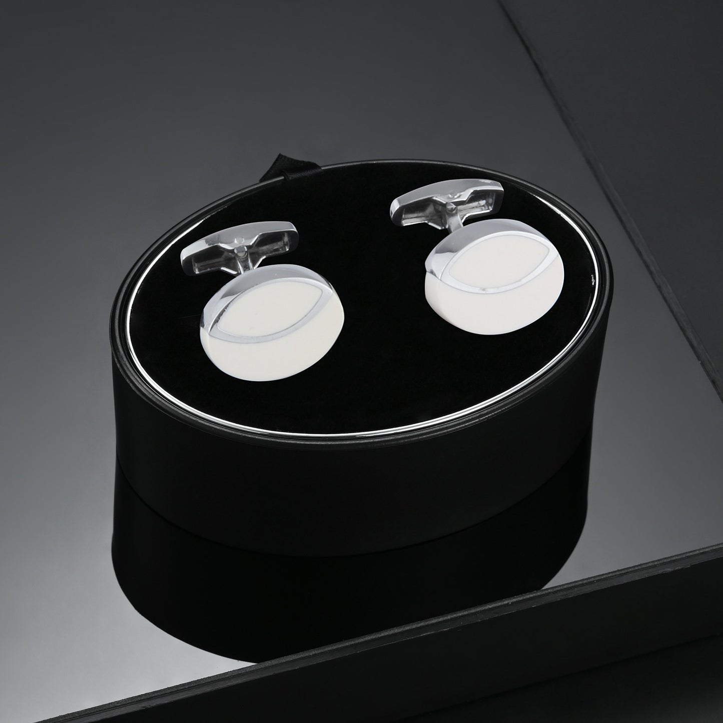 UJOY Classic Oval Blank Cufflinks White for Mens French Shirt Cuff Buttons High Polishing Silver Metal Cuff links