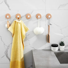 Load image into Gallery viewer, SARIHOSY Self-adhesive Hook Round Coat Hook Wood Wall Hook Bathroom Hook for Hallway Entrance Living Room Bedroom Decor Hook 122-WT