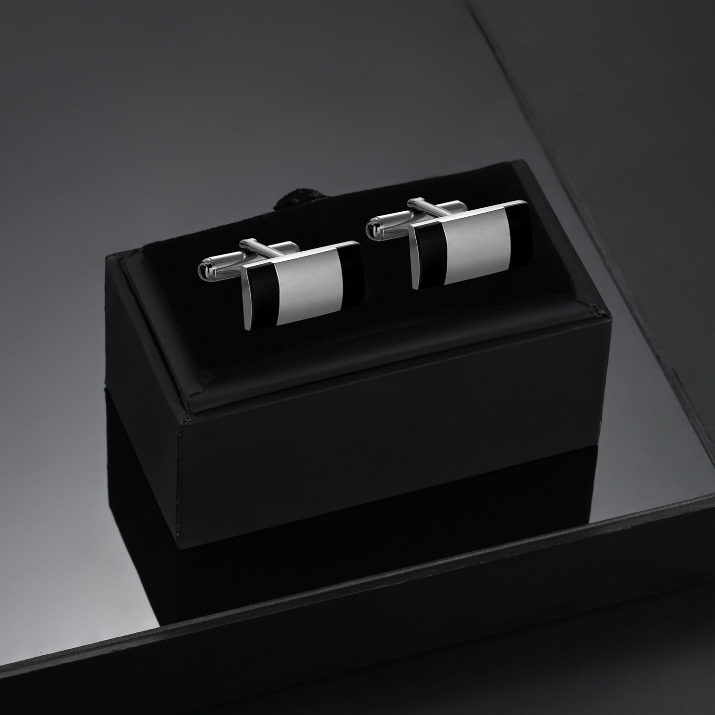 UJOY Silver Color with Black Lines Men's Jewelry Cufflinks Shirts for Weddings, Business, Dinner