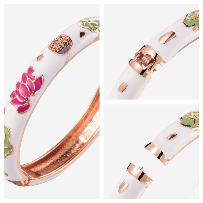 UJOY Elegant Bangles High Quality Flowers Bracelet Jewelry Women‘s Gift Traditional Chinese Cloisonne Lotus Accessories