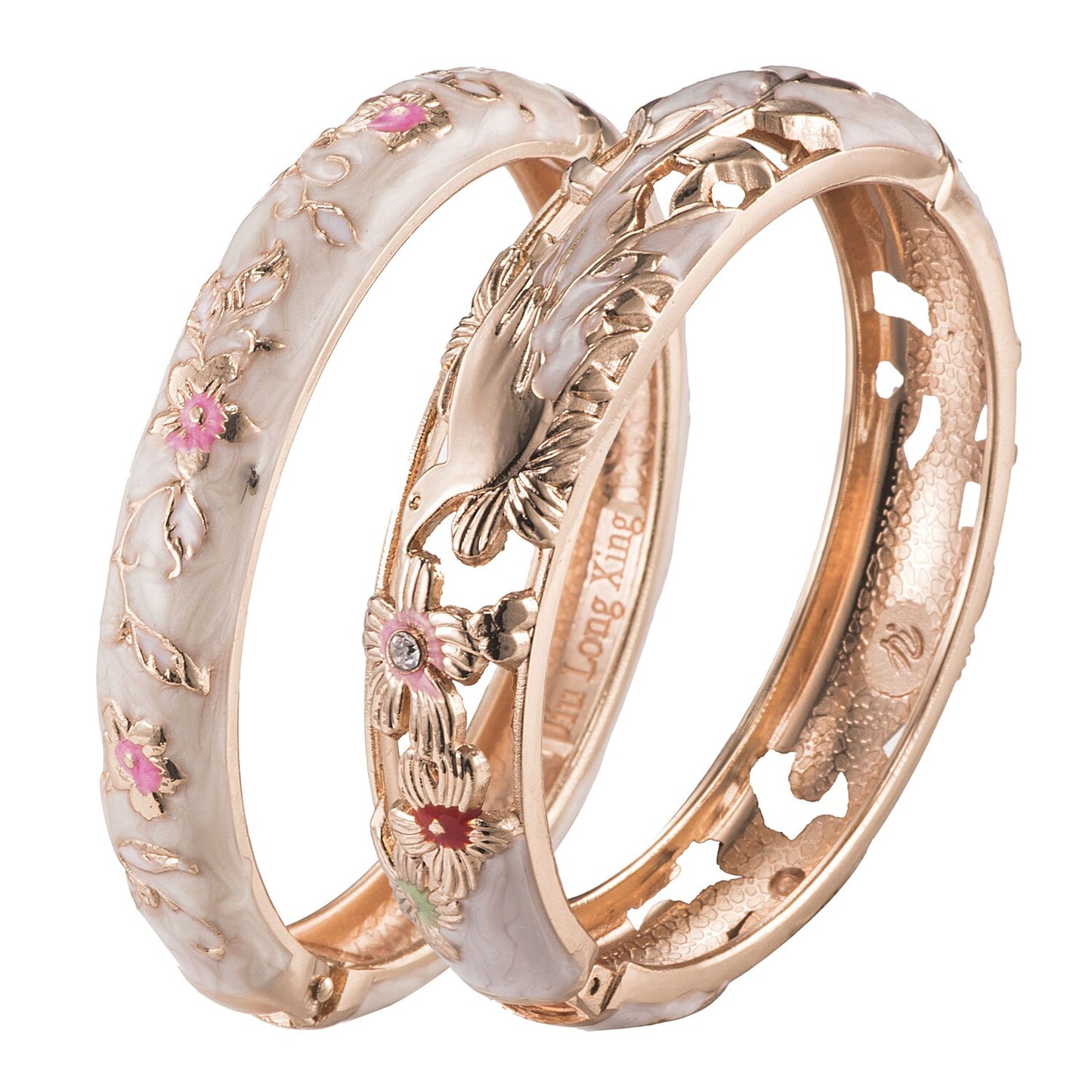 UJOY 2 Pcs Bracelet Set Gold Nude Color Enamel Cuff Bangle Birthday Gift For Women 55A82