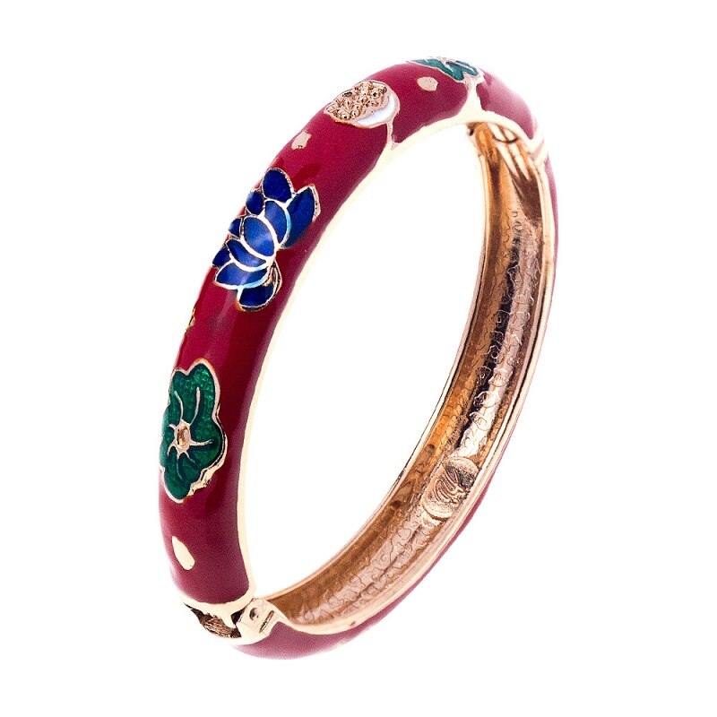 UJOY Elegant Bangles High Quality Flowers Bracelet Jewelry Women‘s Gift Traditional Chinese Cloisonne Lotus Accessories