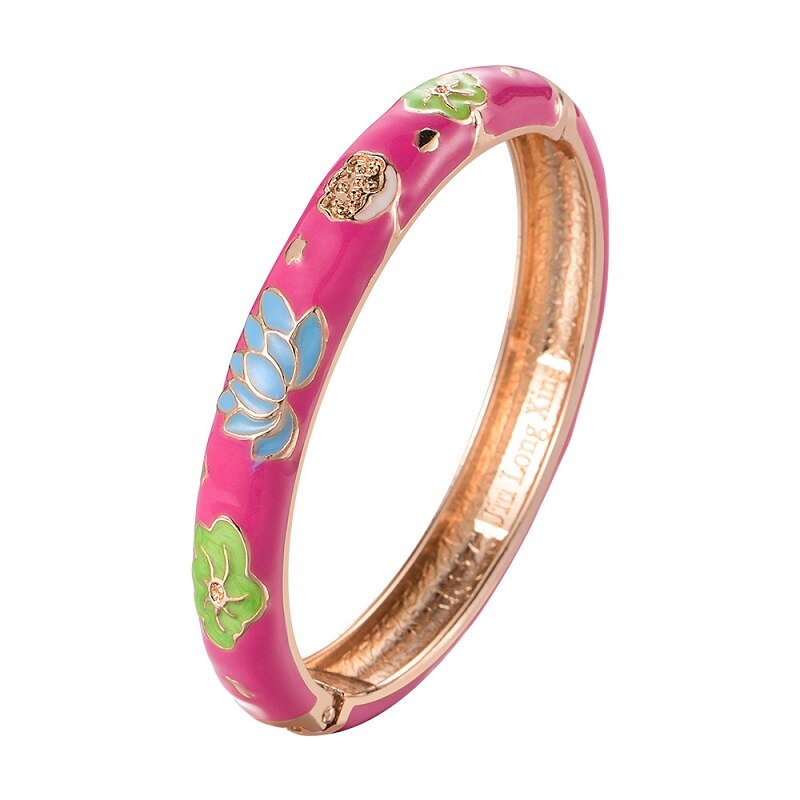 UJOY Elegant Bangles High Quality Flowers Bracelet Jewelry Women‘s Gift Traditional Chinese Cloisonne Lotus Accessories