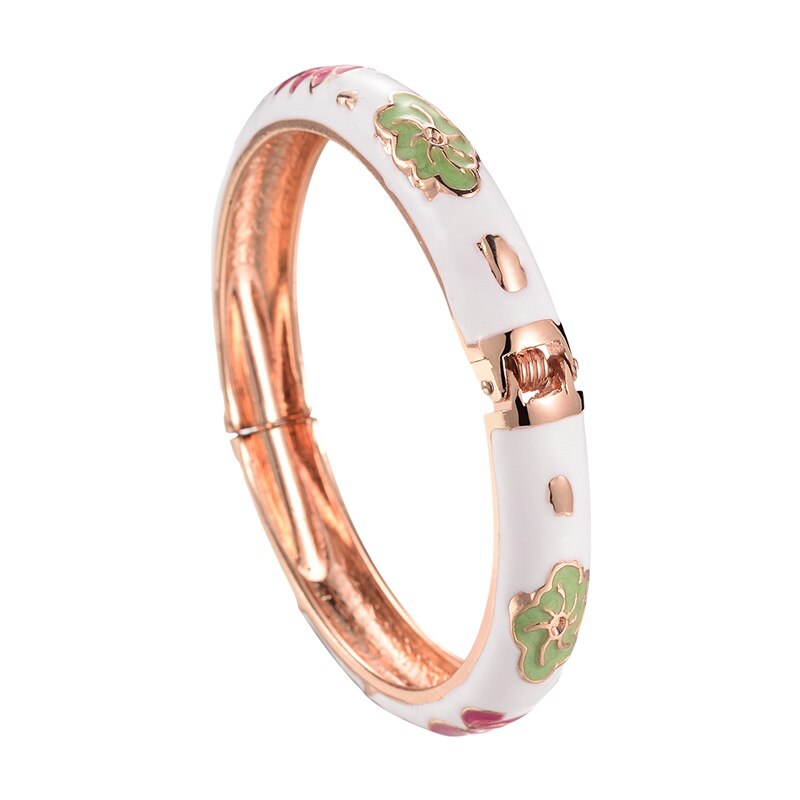 UJOY Elegant Bangles High Quality Flowers Bracelet Jewelry Women‘s Gift Traditional Chinese Cloisonne Lotus Accessories
