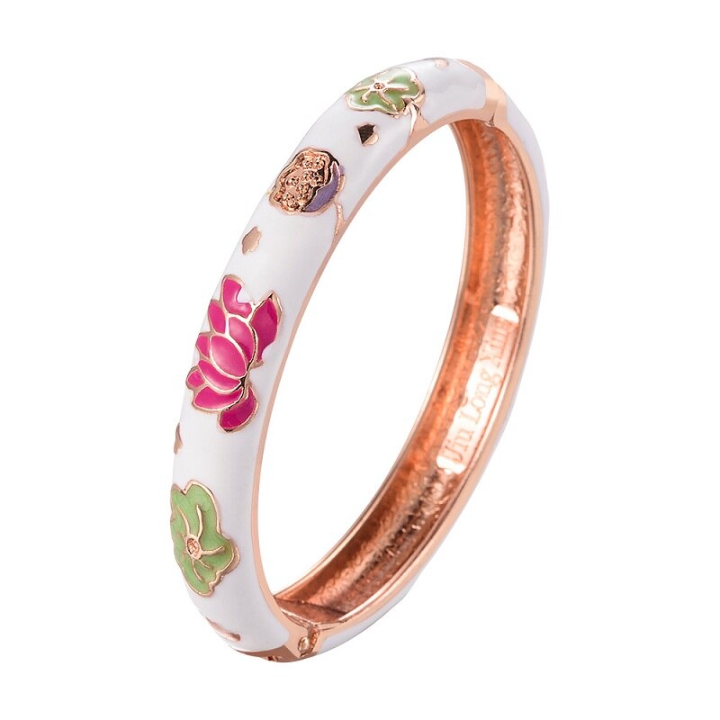 UJOY Elegant Bangles High Quality Flowers Bracelet Jewelry Women‘s Gift Traditional Chinese Cloisonne Lotus Accessories