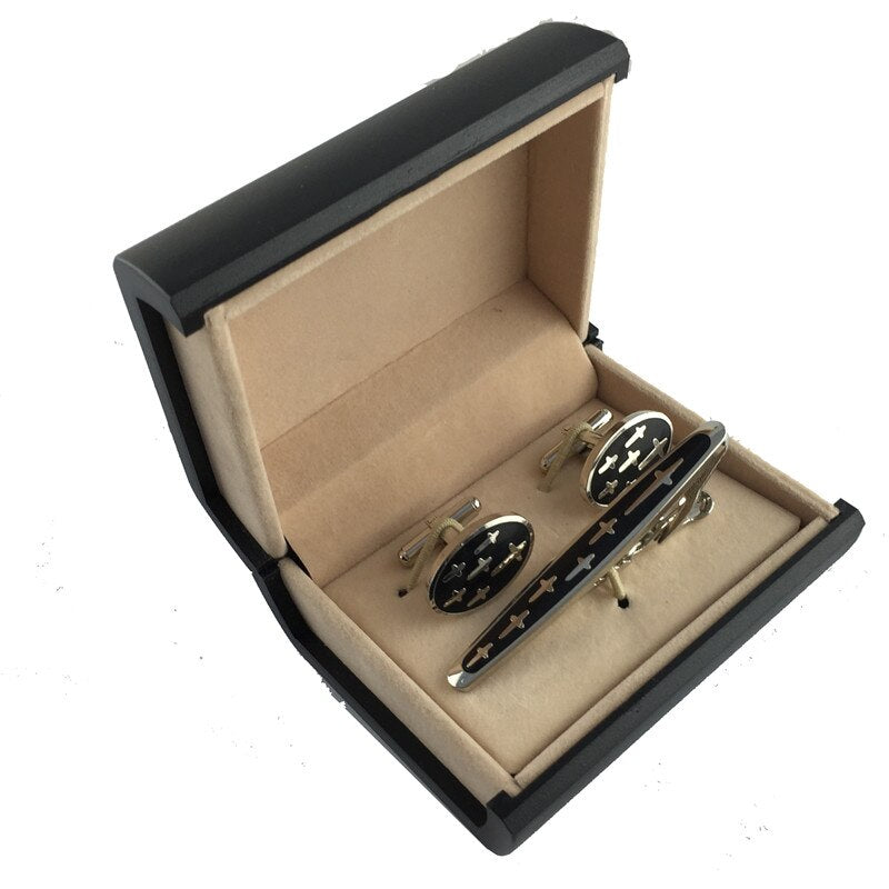 UJOY Black Cufflinks and Tie Clip set Box Plastic Velvet inner Jewelry Gift Box CTB105