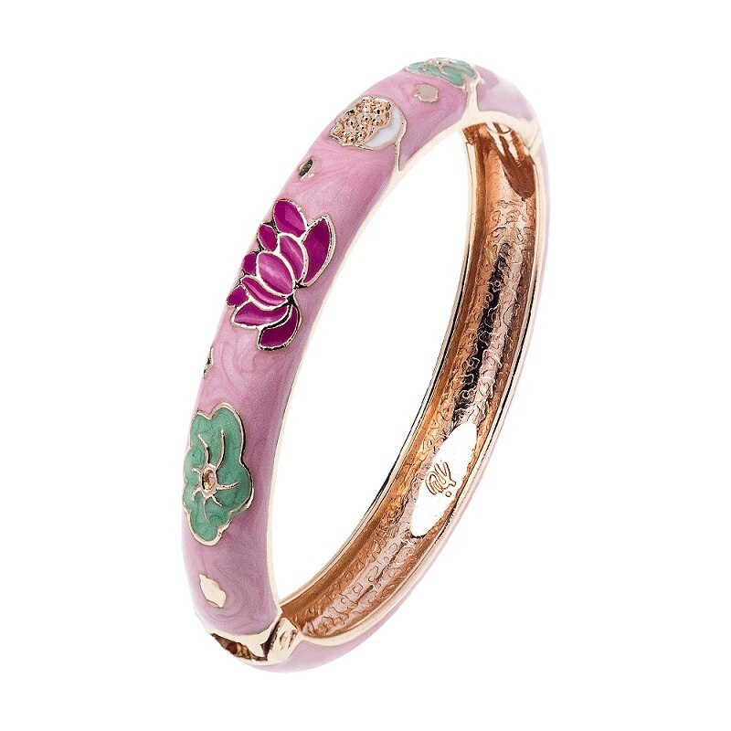 UJOY Elegant Bangles High Quality Flowers Bracelet Jewelry Women‘s Gift Traditional Chinese Cloisonne Lotus Accessories