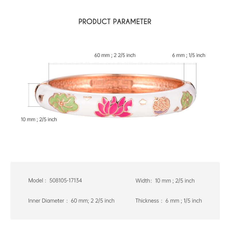 UJOY Elegant Bangles High Quality Flowers Bracelet Jewelry Women‘s Gift Traditional Chinese Cloisonne Lotus Accessories