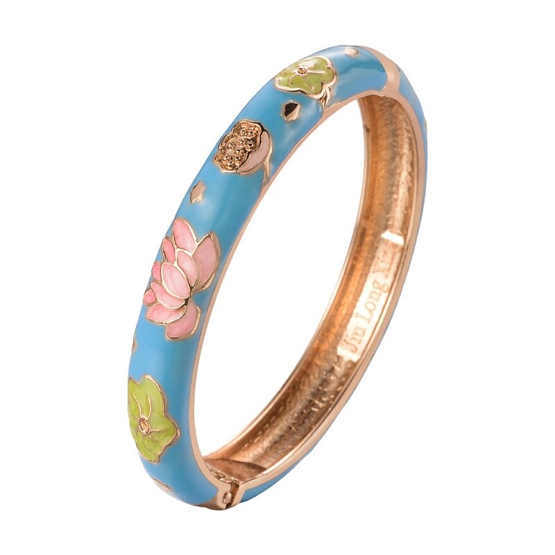 UJOY Elegant Bangles High Quality Flowers Bracelet Jewelry Women‘s Gift Traditional Chinese Cloisonne Lotus Accessories