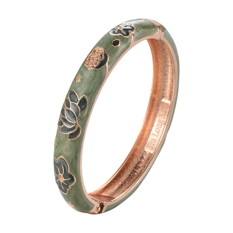 UJOY Elegant Bangles High Quality Flowers Bracelet Jewelry Women‘s Gift Traditional Chinese Cloisonne Lotus Accessories
