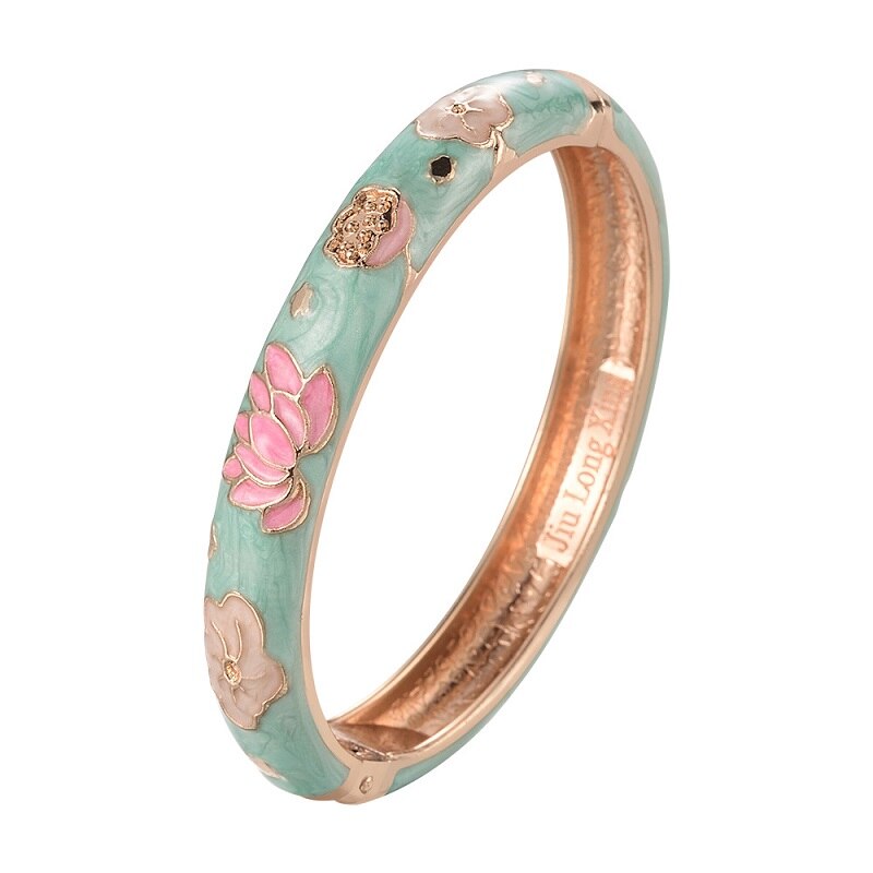 UJOY Elegant Bangles High Quality Flowers Bracelet Jewelry Women‘s Gift Traditional Chinese Cloisonne Lotus Accessories