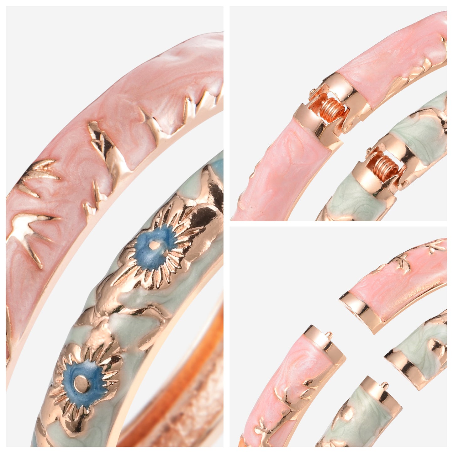 UJOY Set of Cloisonne Bracelet Gold Hinge Indian Cuff Bangle Enameled Jewelry Flower Bracelets for Women Gift