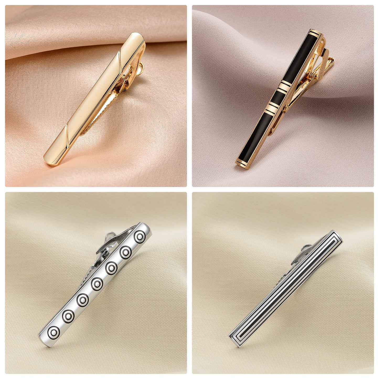 UJOY Tie Clips for Men, 8 Pcs Tie Bars Pinch Clip Set Silver Black 2.3 Inches Business Shirt Necktie Parts