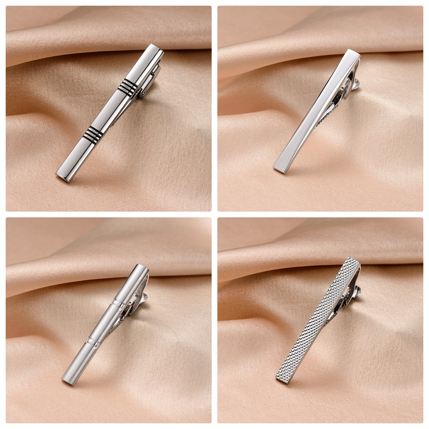 UJOY Tie Clips for Men, 8 Pcs Tie Bars Pinch Clip Set Silver Black 2.3 Inches Business Shirt Necktie Parts