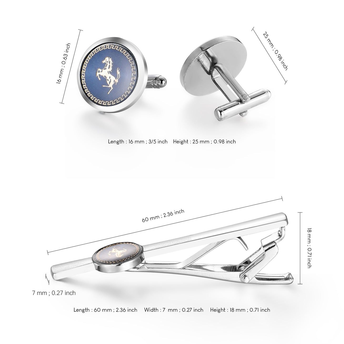 UJOY Cufflinks and Studs Set Blanks Blue Color Shirt Tuxedo Buttons Packed in Cufflink Box for Men