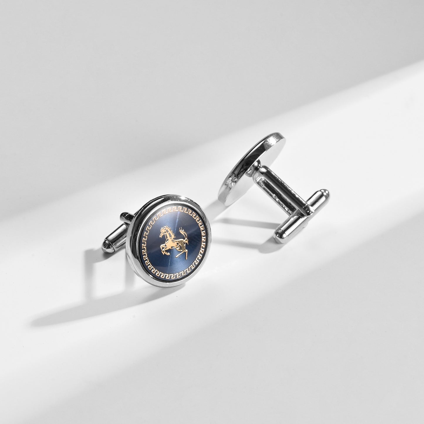 UJOY Cufflinks and Studs Set Blanks Blue Color Shirt Tuxedo Buttons Packed in Cufflink Box for Men