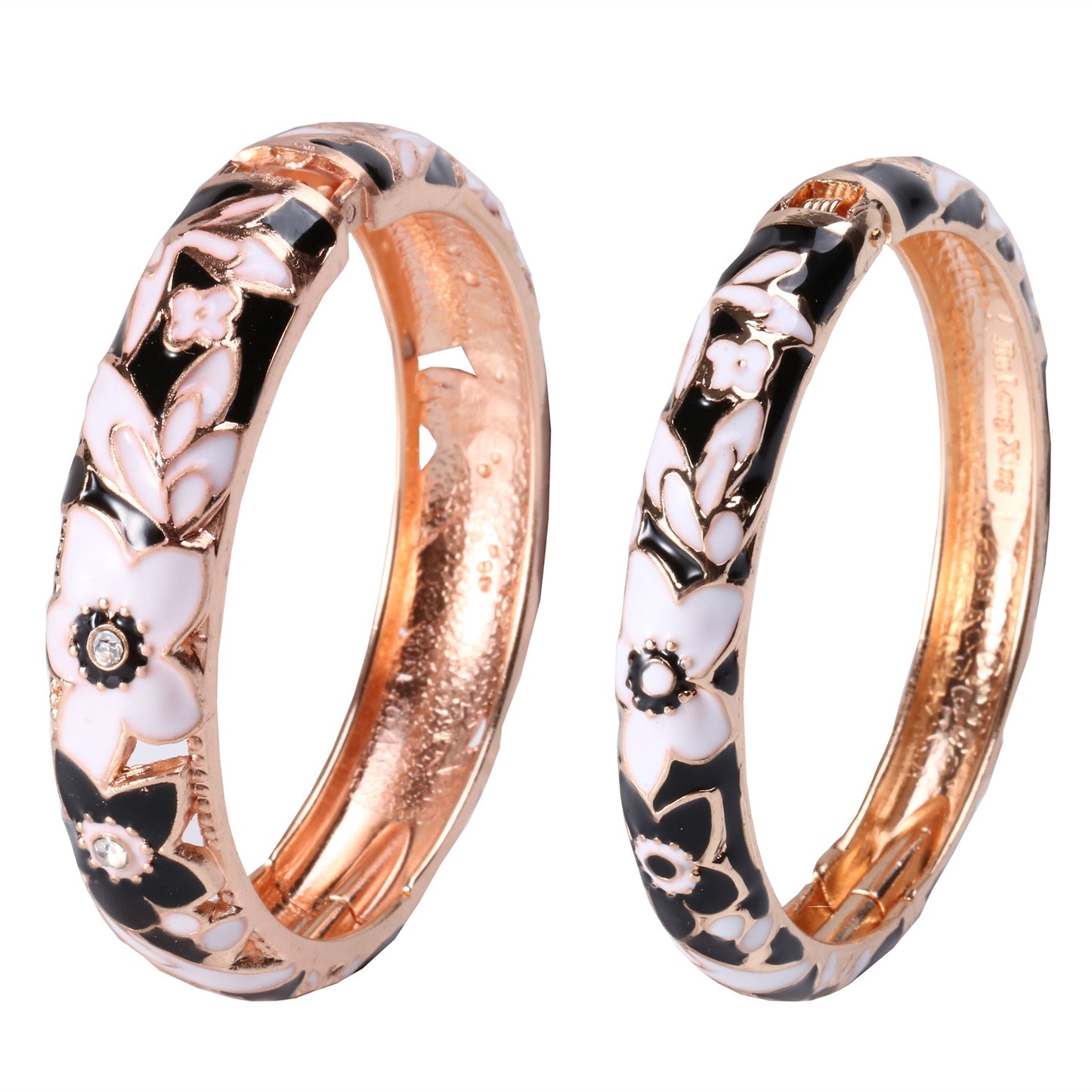 UJOY classic black white hinge bangles set star flower design