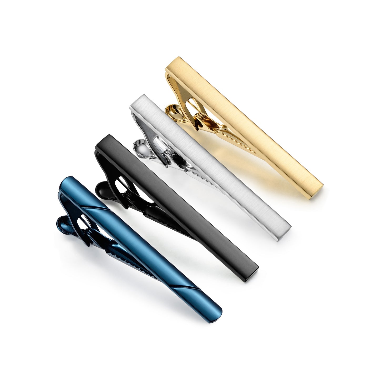 UJOY Tie Clips for Men, 4 Pcs Tie Bars Pinch Clip Set Silver Black 2.3 Inches Business Shirt Necktie Parts