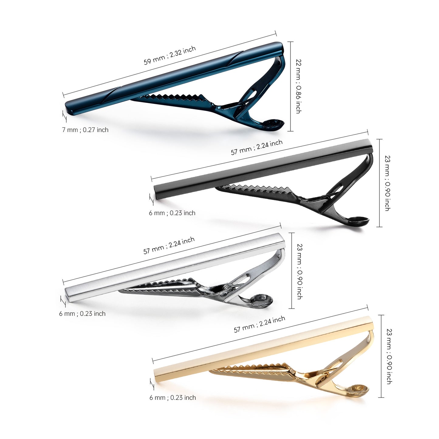 UJOY Tie Clips for Men, 4 Pcs Tie Bars Pinch Clip Set Silver Black 2.3 Inches Business Shirt Necktie Parts