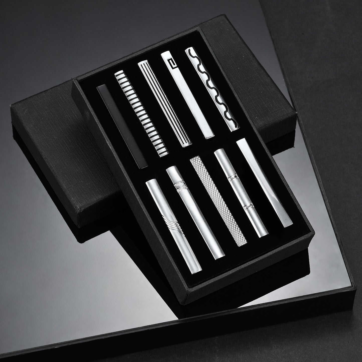 UJOY Tie Clips for Men, 10 Pcs Tie Bars Pinch Clip Set Silver 2.3 Inches Business Shirt Necktie Parts