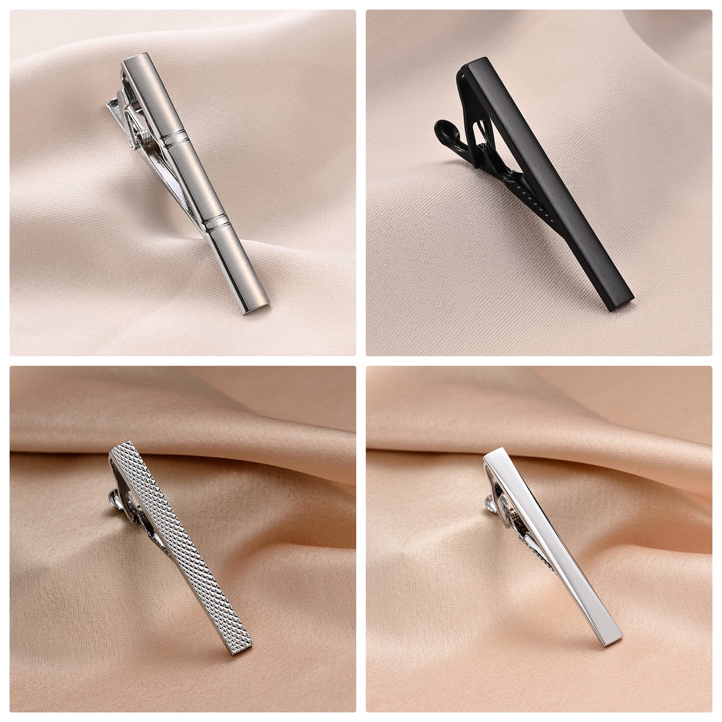 UJOY Tie Clips for Men, 10 Pcs Tie Bars Pinch Clip Set Silver 2.3 Inches Business Shirt Necktie Parts