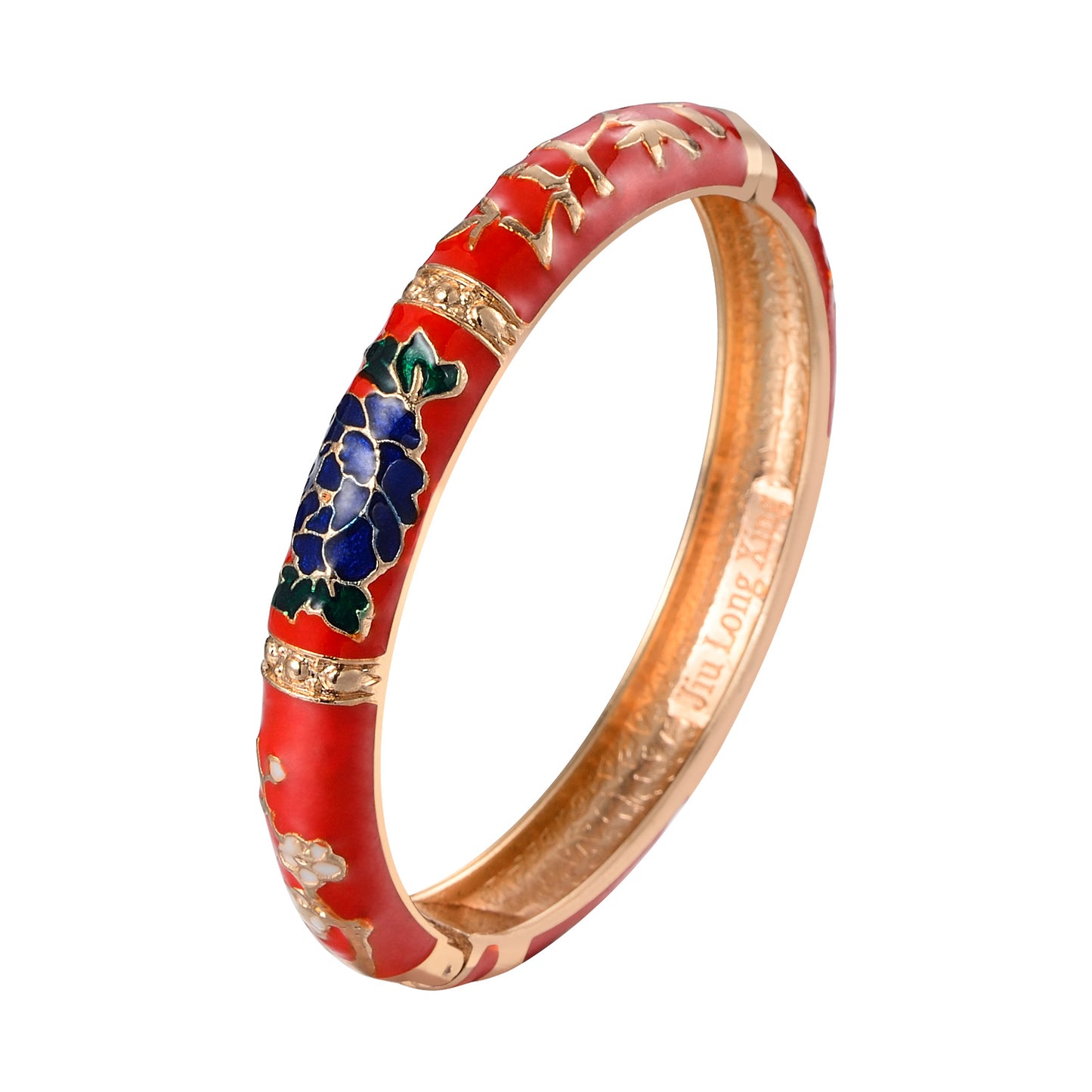UJOY Vintage Jewelry Cloisonne Handcrafted Enameled Gorgeous Rhinestone Rose Gold Hinged Cuff Bracelet