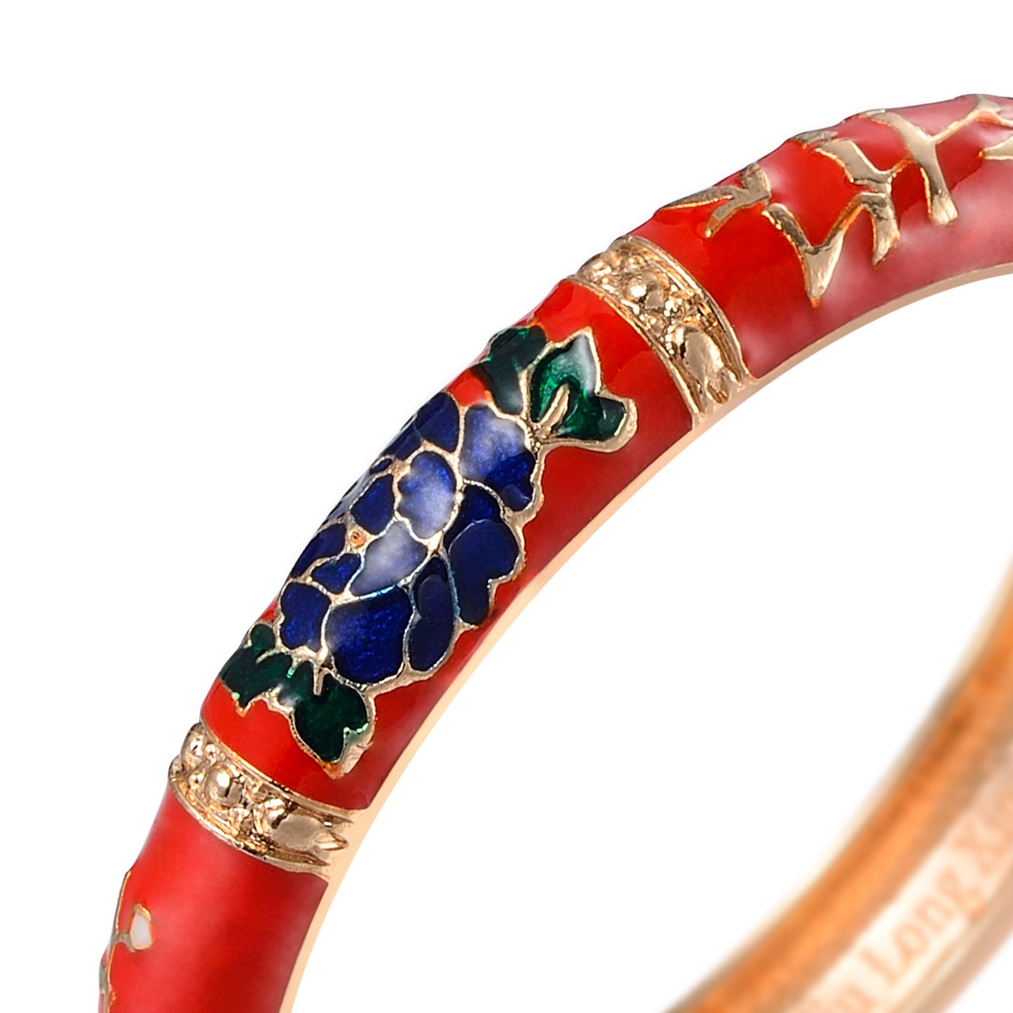 UJOY Vintage Jewelry Cloisonne Handcrafted Enameled Gorgeous Rhinestone Rose Gold Hinged Cuff Bracelet