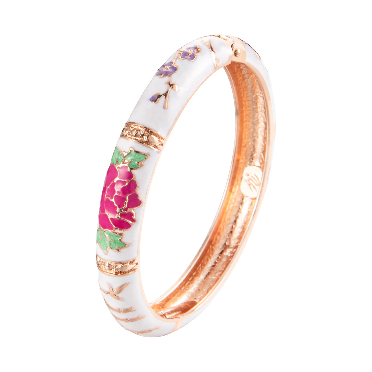 UJOY Vintage Jewelry Cloisonne Handcrafted Enameled Gorgeous Rhinestone Rose Gold Hinged Cuff Bracelet