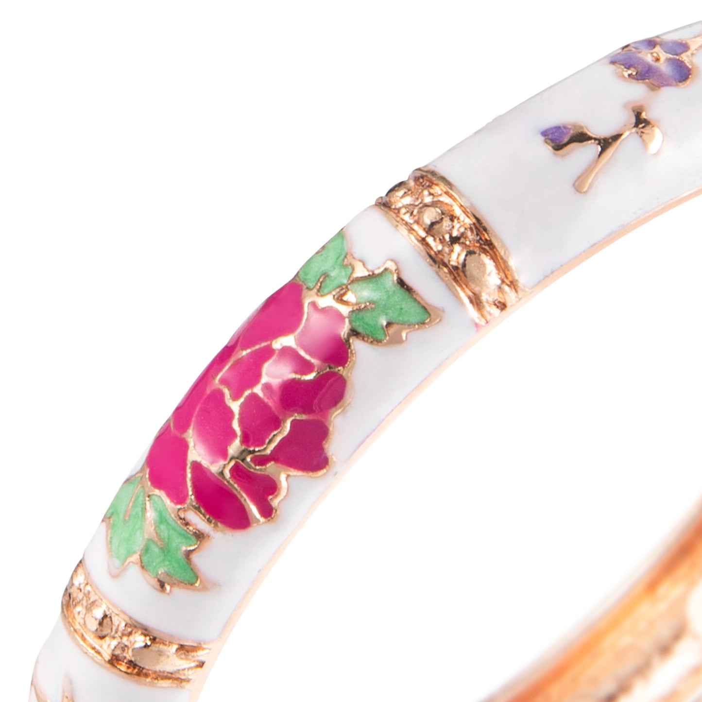 UJOY Vintage Jewelry Cloisonne Handcrafted Enameled Gorgeous Rhinestone Rose Gold Hinged Cuff Bracelet