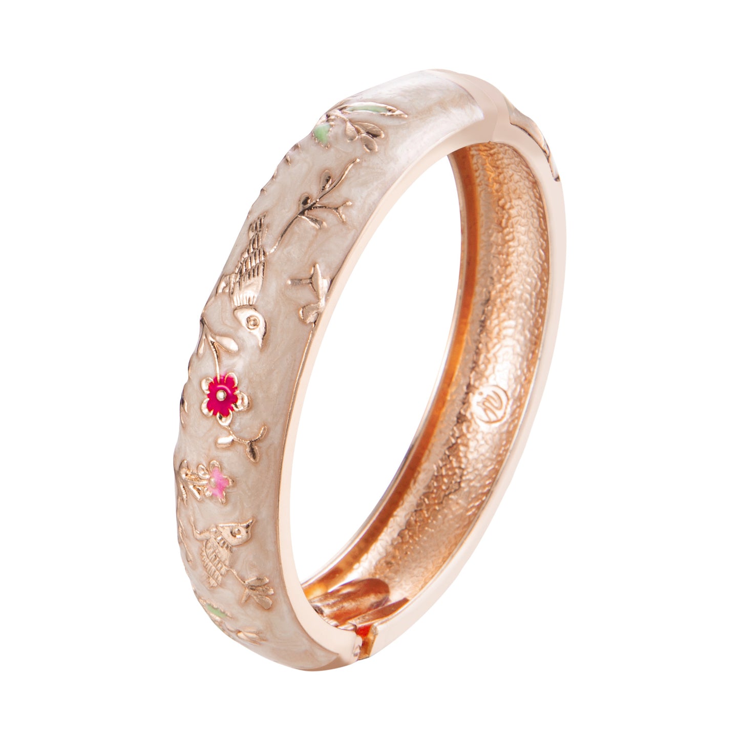 UJOY Colors Handcraft Jewelry Cloisonne Bracelet Enamel Bird Flower Spring Hinged Womens Bangles