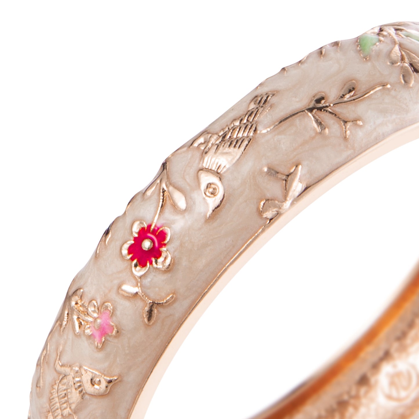 UJOY Colors Handcraft Jewelry Cloisonne Bracelet Enamel Bird Flower Spring Hinged Womens Bangles
