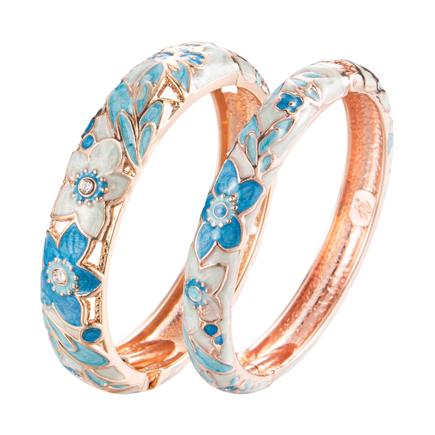 UJOY Fashion Set of Cloisonne Bracelets Gold Plated Blue Flowers Filigree Enameled for Womens Gifts