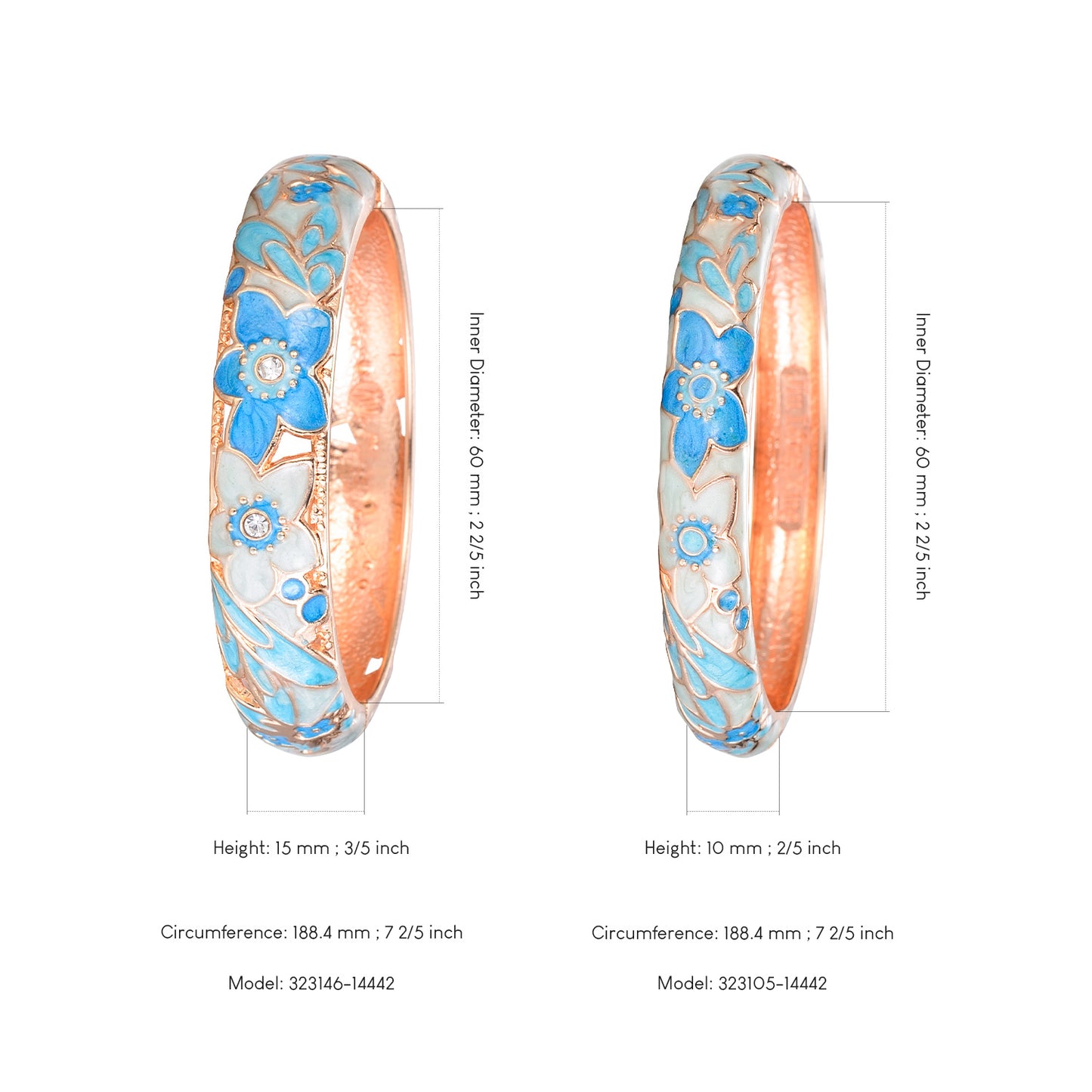 UJOY Fashion Set of Cloisonne Bracelets Gold Plated Blue Flowers Filigree Enameled for Womens Gifts